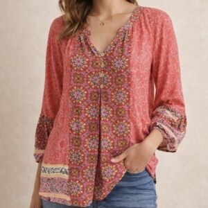 Fig and Flower Red and Black Floral Bohemian Blouse Size XL